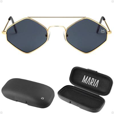 Oculos Sol Feminino Losango Aço Metal Proteção Uv Case Maria