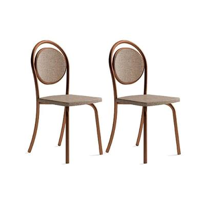 Cadeira Sala De Jantar 1738 Aço Kit 2 Uni Cobre-linho Areia-courino Caramelo Carraro