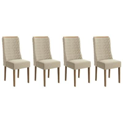 Cadeira Sala De Jantar 2cad158ng Kit 4 Un Nogueira-linho Bege A019