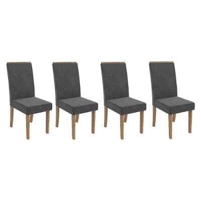 Cadeira Sala De Jantar 2cad142ng Kit 4 Un Nogueira/veludo Cinza Titanio A050 - Kappesberg