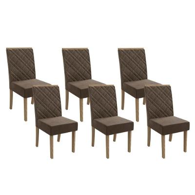 Cadeira Sala De Jantar 2cad149ng Kit 6 Un Nogueira/veludo Marrom A033 - Kappesberg
