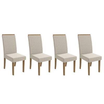Cadeira Sala De Jantar 2cad142fr Kit 4 Un Freijó - Assento/encosto Linho Caqui A040 - Kappesberg