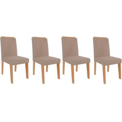 Cadeira Sala De Jantar Clarice Kit 4 Un Nature-madeirado-linho Bege - Cimol