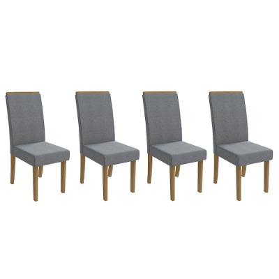Cadeira Sala De Jantar 2cad142fr Kit 4 Un Freijo - Assento-encosto Linho Cinza A018 - Kappesberg