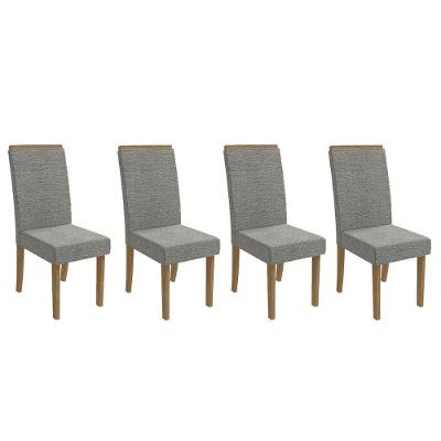 Cadeira Sala De Jantar 2cad142fr Kit 4 Un Freijó - Assento-encosto Linho Cinza Mesclado - Kappesberg