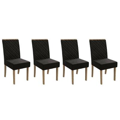 Cadeira Sala De Jantar 2cad149ng Kit 4 Un Nogueira-veludo Preto A038 - Kappesberg