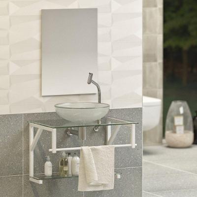 Gabinete Para Banheiro Vidro Glass 80cm Com Cuba Branco/Cuba Incolor