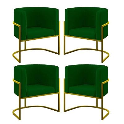 Kit 04 Cadeiras Poltrona Para Sala Quarto Base De Metal Gold Verde