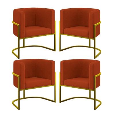 Kit 04 Cadeiras Poltrona Para Sala Quarto Base De Metal Gold Terracota