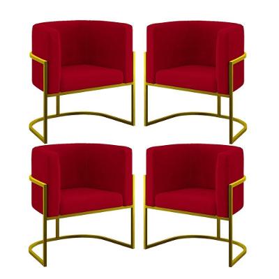 Kit 04 Cadeiras Poltrona Para Sala Quarto Base De Metal Gold Vermelho