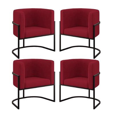 Kit 04 Cadeiras Poltrona Para Sala Quarto Base De Metal Preta Marsala