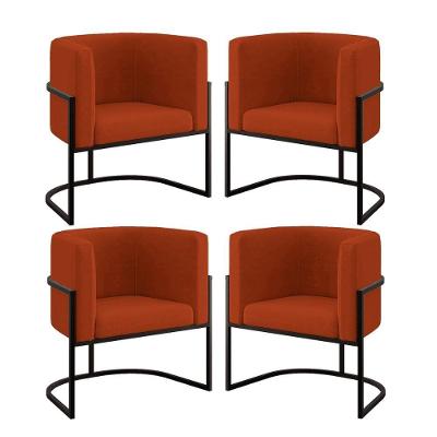 Kit 04 Cadeiras Poltrona Para Sala Quarto Base De Metal Preta Terracota
