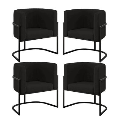 Kit 04 Cadeiras Poltrona Para Sala Quarto Base De Metal Preta Preto