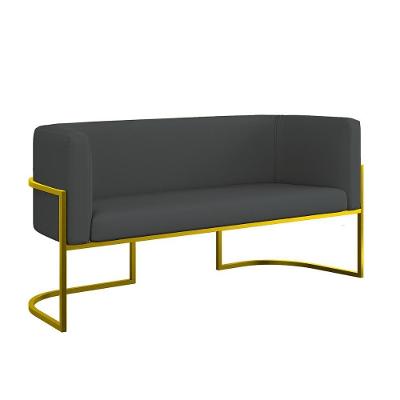 Sofá 2 Lugares Base Metal Dourada Reforçada Recepção Corino Cinza