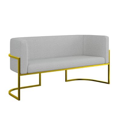Sofá 2 Lugares Base Metal Dourada Reforçada Recepção Bouclê Cinza
