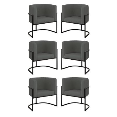 Kit 06 Poltronas Lua Sala Decorativa Base Ferro Black Veludo Cinza