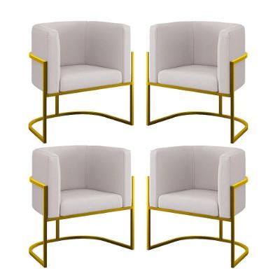 Kit 06 Poltronas Lua Sala Decorativa Base Ferro Gold Veludo Bege