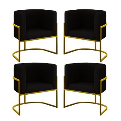 Kit 06 Poltronas Lua Sala Decorativa Base Ferro Gold Veludo Preto