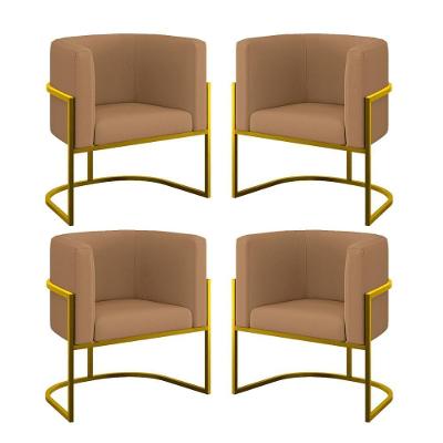 Kit 06 Poltronas Lua Sala Decorativa Base Ferro Gold Veludo Capuccino