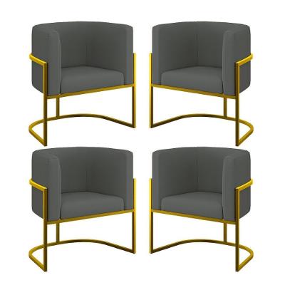 Kit 06 Poltronas Lua Sala Decorativa Base Ferro Gold Veludo Cinza