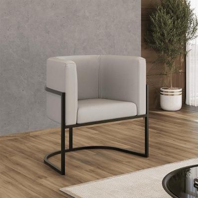 Poltrona Corino Decorativa Lua Recepção Base Ferro Black Bege