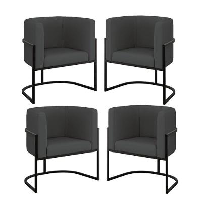 Kit 04 Poltronas Lua Sala Decorativa Base Ferro Black Corino Cinza