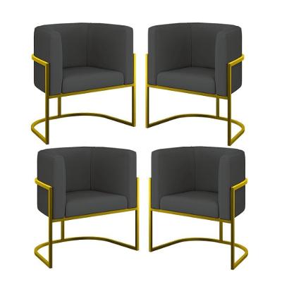 Kit 04 Poltronas Lua Sala Decorativa Base Ferro Gold Corino Cinza