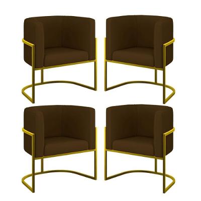 Kit 04 Poltronas Lua Sala Decorativa Base Ferro Gold Corino Marrom