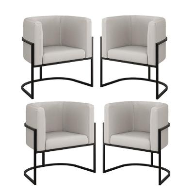 Kit 04 Poltronas Lua Sala Decorativa Base Ferro Black Corino Bege