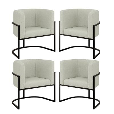 Kit 04 Poltronas Lua Sala Decorativa Base Ferro Preto Bouclê Bege