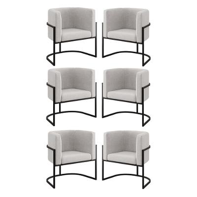Kit 06 Poltronas Lua Sala Decorativa Base De Ferro Black Bege