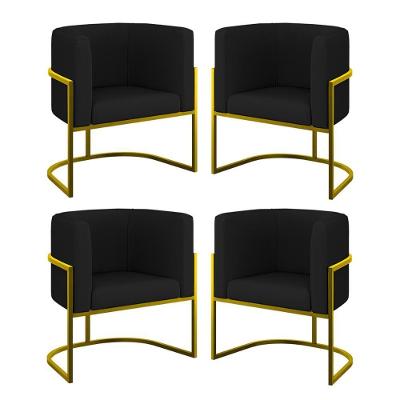 Kit 04 Cadeiras Poltrona Sala Quarto Base Metal Gold Corino Preto