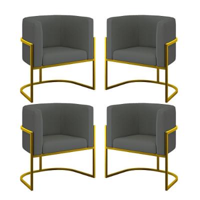 Kit 04 Cadeiras Poltrona Sala Quarto Base Metal Gold Veludo Cinza