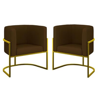 Kit 02 Cadeiras Poltrona Sala Quarto Base Metal Gold Corino Marrom