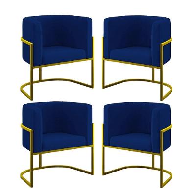 Kit 04 Cadeiras Poltrona Para Sala Quarto Base De Metal Gold Azul Marinho