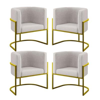 Kit 04 Cadeiras Poltrona Para Sala Quarto Base De Metal Gold Bege