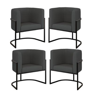 Kit 04 Cadeiras Poltrona Sala Quarto Base Metal Preta Corino Cinza