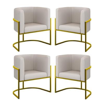 Kit 04 Cadeiras Poltrona Sala Quarto Base Metal Gold Corino Bege