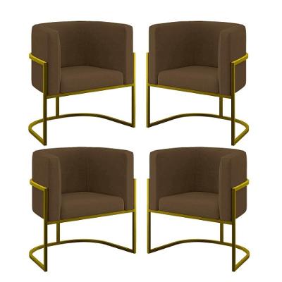 Kit 04 Cadeiras Poltrona Para Sala Quarto Base De Metal Gold Marrom