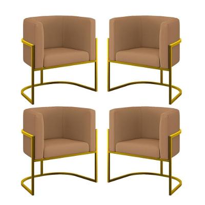 Kit 04 Cadeiras Poltrona Sala Quarto Base Metal Gold Veludo Capuccino