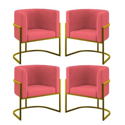 Kit 04 Cadeiras Poltrona Para Sala Quarto Base De Metal Gold Rosa