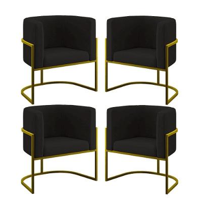 Kit 04 Cadeiras Poltrona Para Sala Quarto Base De Metal Gold Preto