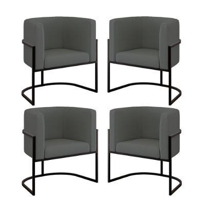 Kit 04 Cadeiras Poltrona Sala Quarto Base Metal Preta Veludo Cinza