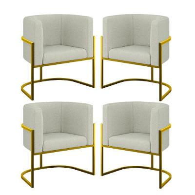 Kit 04 Cadeiras Poltrona Sala Quarto Base Metal Gold Bouclê Bege