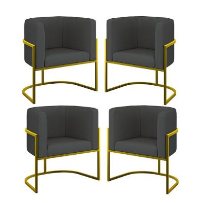 Kit 04 Cadeiras Poltrona Sala Quarto Base Metal Gold Corino Cinza