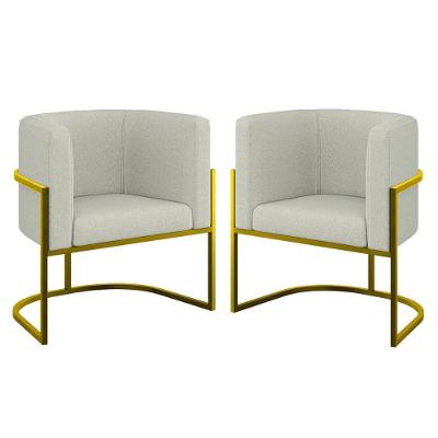 Kit 02 Poltronas Lua Sala Decorativa Base Ferro Gold Bouclê Bege