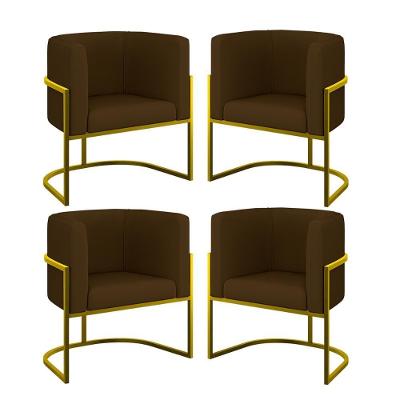 Kit 04 Cadeiras Poltrona Sala Quarto Base Metal Gold Corino Marrom