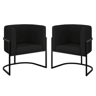 Kit 02 Poltronas Lua Sala Decorativa Base Ferro Gold Corino Preto