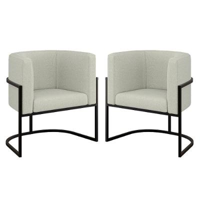 Kit 02 Poltronas Lua Sala Decorativa Base Ferro Preto Bouclê Bege