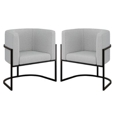 Kit 02 Poltronas Lua Sala Decorativa Base Ferro Preto Bouclê Cinza